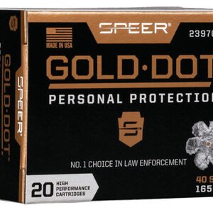 Speer 40 S&W Ammunition Gold Dot 23970GD 165 Grain Gold Dot Hollow Point 20 Rounds