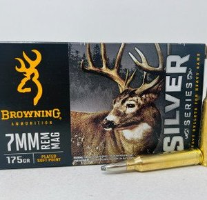 Browning 7mm Rem Mag Ammunition Silver Series B192600071 175 Grain Plated Soft Point 20 Rounds