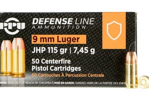 Prvi PPU 9mm Luger Ammunition Defense PPD91 115 Grain Jacketed Hollow Point 50 rounds