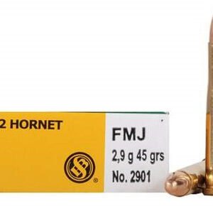 Sellier & Bellot 22 Hornet Ammunition SB22HA 45 Grain Full Metal Jacket 20 rounds