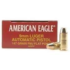 Federal American Eagle 9mm, FMJ, Flat Point, 147 Grain, 50 rounds